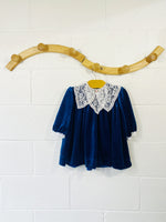 Vintage Royal Blue Velvet Dress, 18-24 months