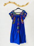 Royal Blue Smocked Embroidered Dress, Womens MED