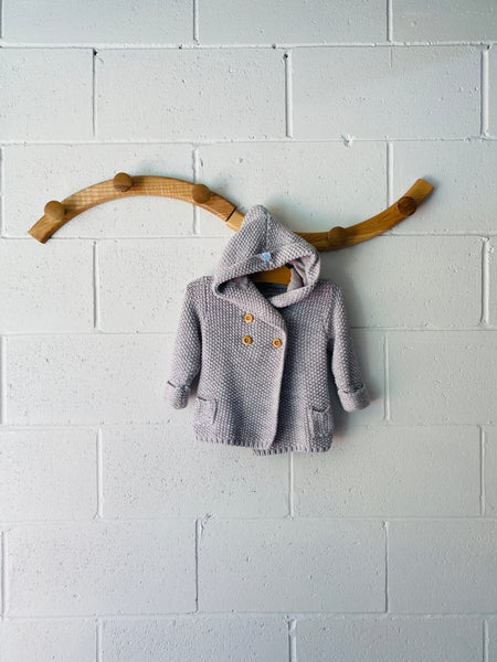 Crochet Grey Knit Hoodie, 6-12 months