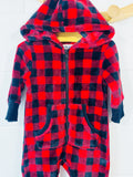 Buffalo Check Hooded Plush Jumpsuit , 2 years
