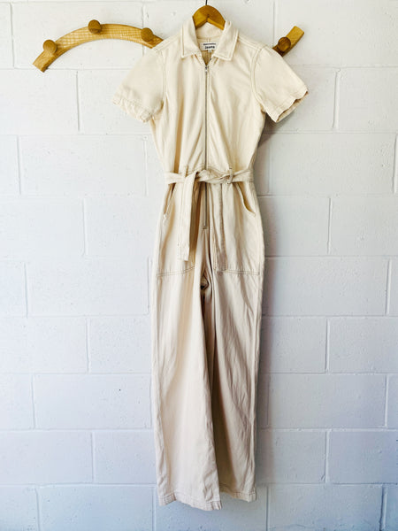Reformation Cassidy Cream Denim Jumpsuit, Women's XS (size 2)