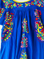 Royal Blue Smocked Embroidered Dress, Womens MED