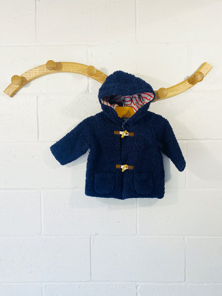 Fuzzy Navy Toggle Jacket, 6-12 months