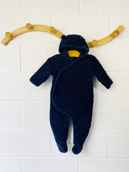 Navy Velour Quilted Bunting, 6-12 months