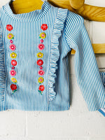 Embroidered Flowers Two-Piece Rash Guard Swim Suit, 9-12 months
