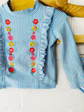 Embroidered Flowers Two-Piece Rash Guard Swim Suit, 9-12 months