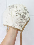 Cream + Brown Floral Embroidered Bonnet, 12-18 months