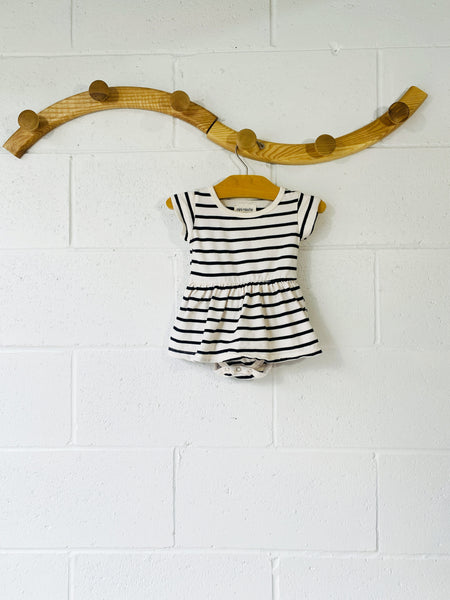 mini mioche Black Stripe Onesie Dress, 6-12 months