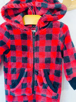 Buffalo Check Hooded Plush Jumpsuit , 12-18 months