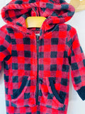 Buffalo Check Hooded Plush Jumpsuit , 12-18 months