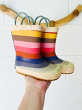 Rainbow Stripe Rain Boots, size 6