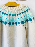 Cream + Teal Fair Isle Knit Sweater, 8-10 years