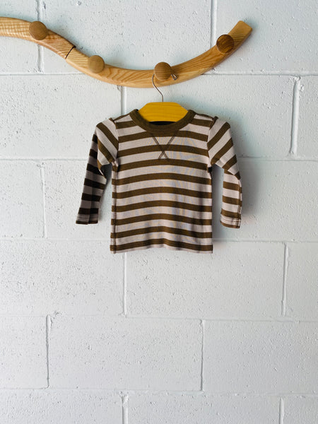 Khaki + Olive Stripe Shirt, 6-12 months
