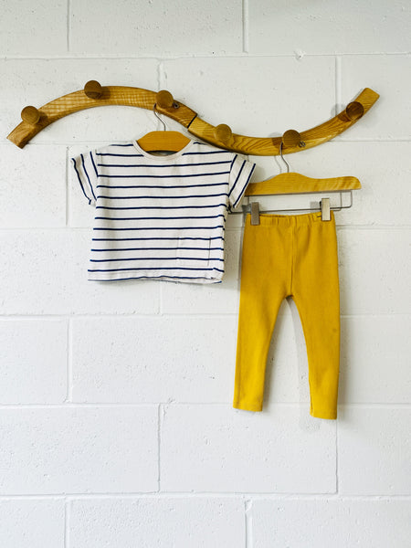 Nautical Stripe + Yellow Ribbed Outfit Bundle, 18-24 months