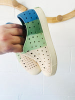 Green, Blue + Cream Jefferson Shoes, youth size 1 (J1)