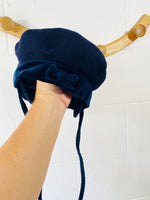 Vintage Navy Wool + Velvet Hat, 1-2 years