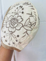 Cream + Brown Floral Embroidered Bonnet, 12-18 months