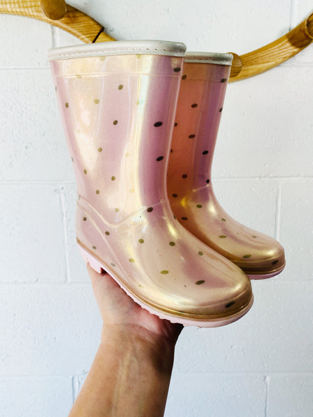 Pink Pearlescent Rain Boots, size 11