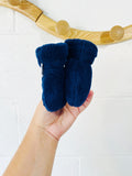 Navy Plush Hat + Mittens, 0-6 months