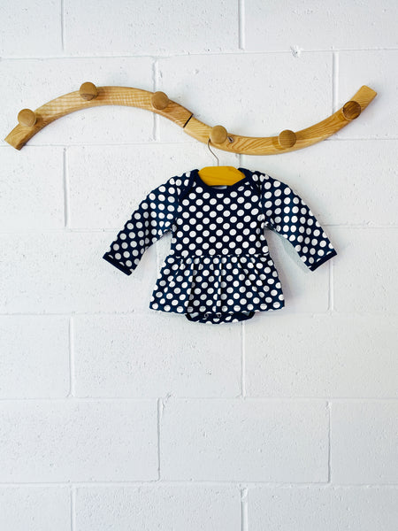 Navy + White Polka Dot Dress, 3-6 months