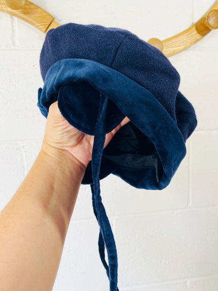 Vintage Navy Wool + Velvet Hat, 1-2 years