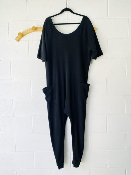 Black Slouchy Waffle Jumpsuit, Women’s XL
