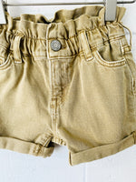 Camel Paperbag Denim Shorts, 12-18 months