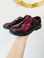 Burgundy Sheen Mary Janes, size 12