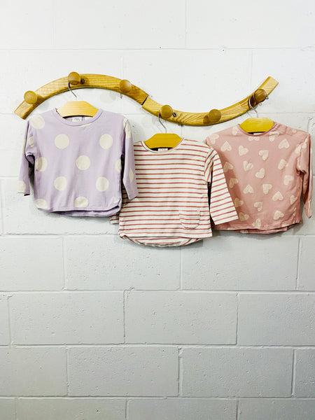 Polka Dots, Hearts + Stripes Shirt Bundle, 12-18 months