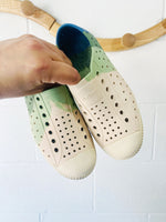Green, Blue + Cream Jefferson Shoes, youth size 1 (J1)