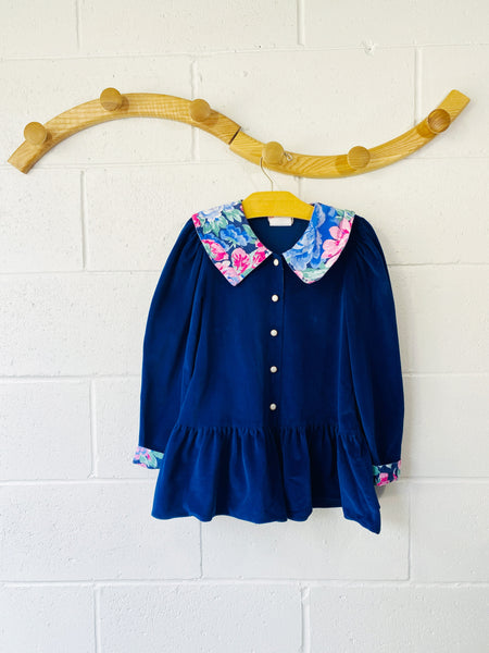 Vintage Dark Blue Velour Blouse, 7 years