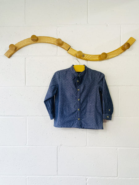 Wheat Chambray Polka Dot Button Up, 18 months