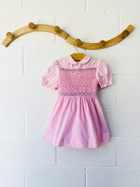Vintage Pink Smocked Dress, 4-5 years