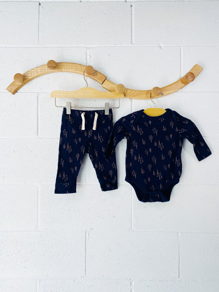 Navy Lightening Bolt Outfit, 3-6 months