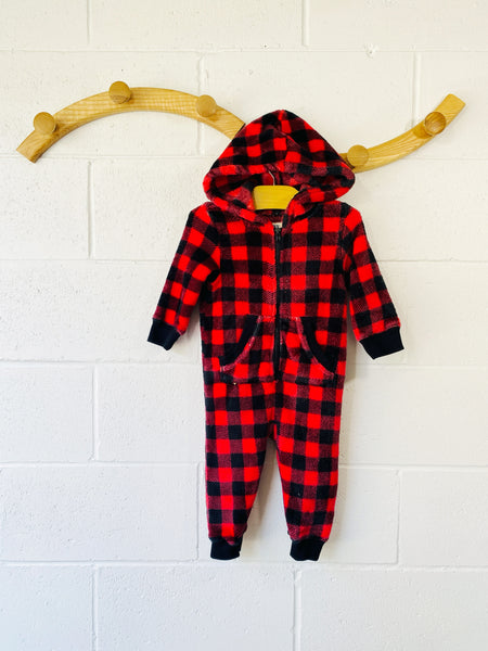 Buffalo Check Hooded Plush Jumpsuit , 12-18 months