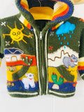 Green Fuzzy Animals Cardigan, 6-12 months