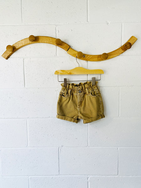 Camel Paperbag Denim Shorts, 12-18 months