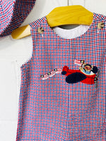 Tiny Check Romperall w/ Hat, 6-9 months