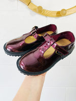 Burgundy Sheen Mary Janes, size 12