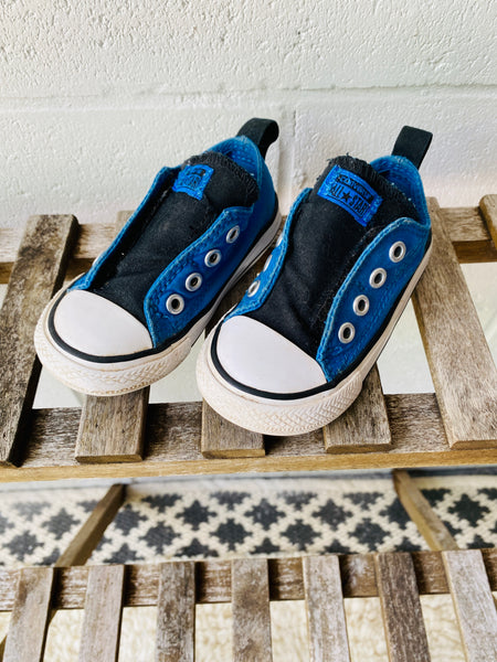 Blue Velcro Chucks, size 5