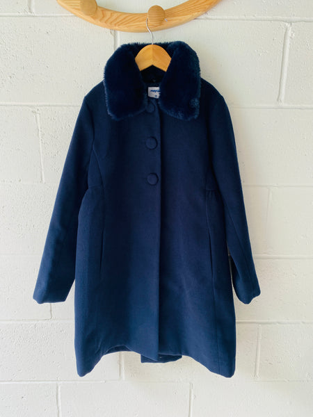 Navy Dress Coat with Faux Fur Collar, 10 years
