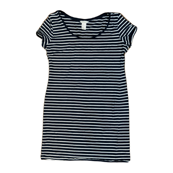 Blue + White Stripe Long Maternity Tee Shirt, MED
