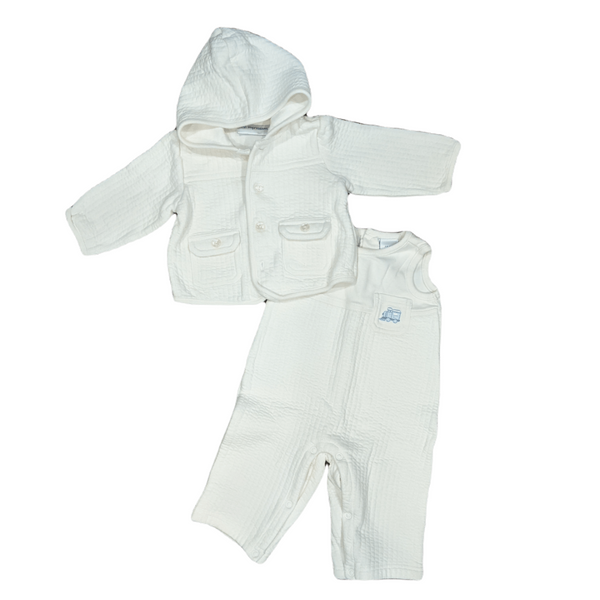 Ribbed Cozy Cream Overalls + Hoodie, 3-6 months