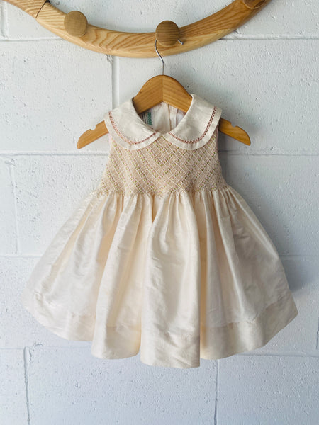 Vintage Silk Smocked Dress, 6-12 months