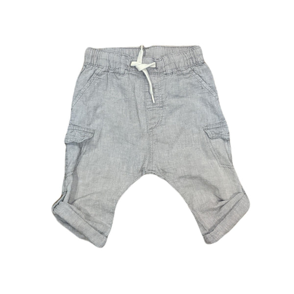 Smokey Grey Linen Cargo Pants, 9-12 months